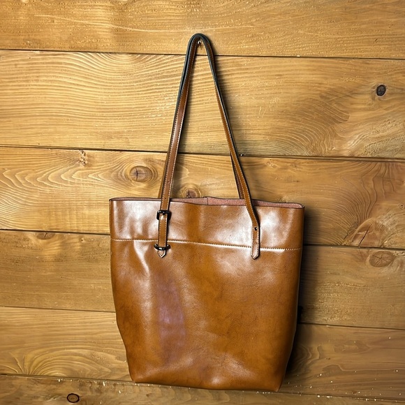 Fzone‎ Tote Brown vintage split cow Leather large hand bag laptop 14x13 Office - Picture 6 of 13